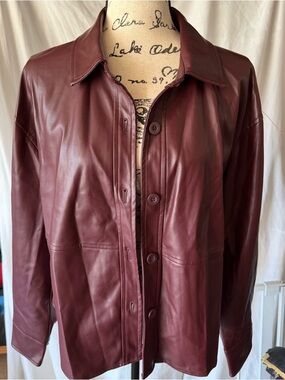 7 For All Mankind Burgundy Faux Leather Button-Up Shirt